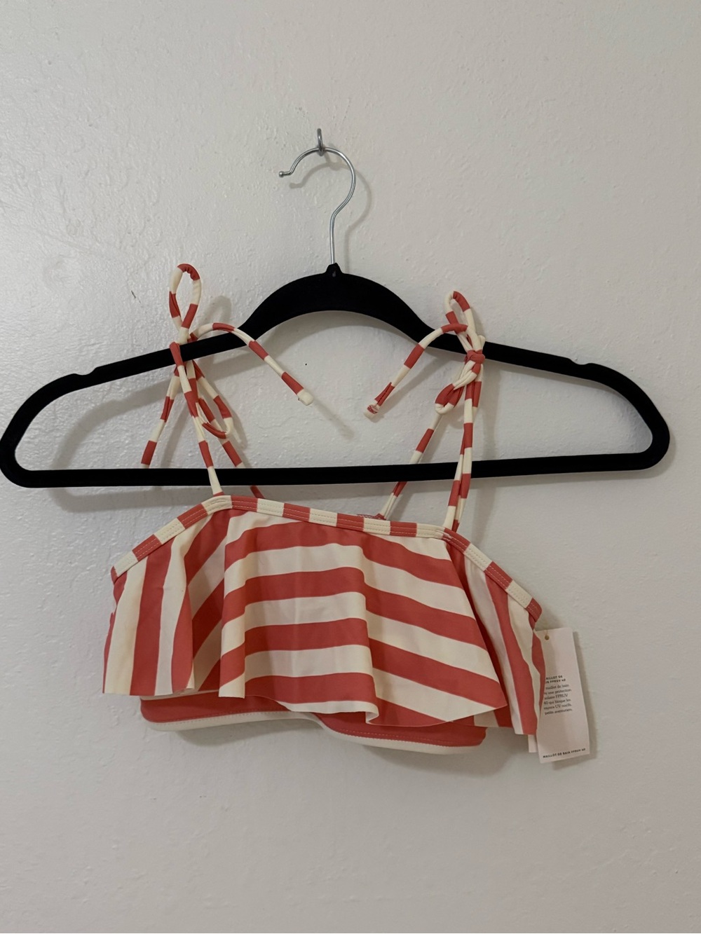 Tea Kids Red & White Striped Swim Top with Ruffle - size 14 girls